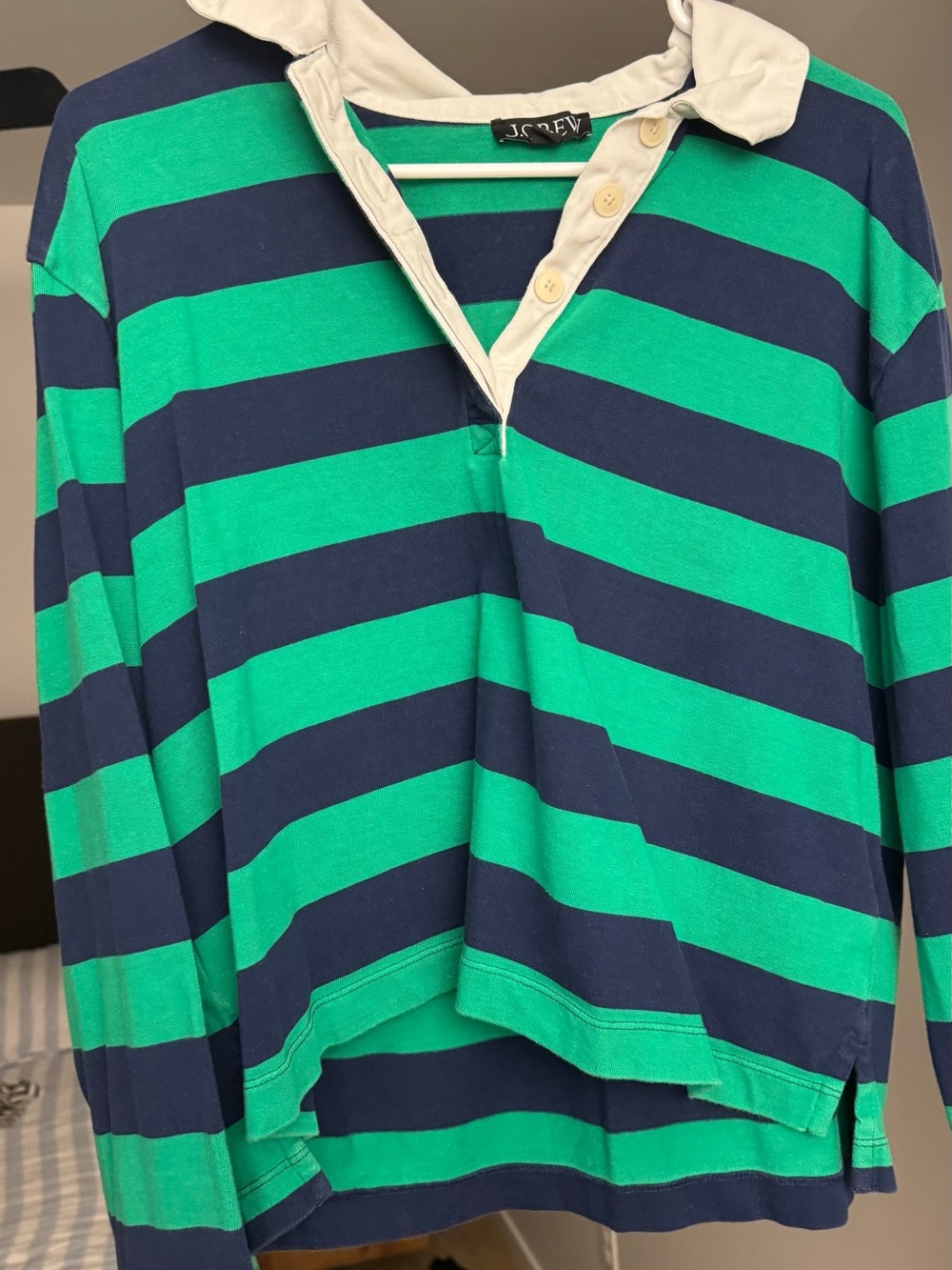 J. Crew Kids Navy and Green Striped Rugby Polo
